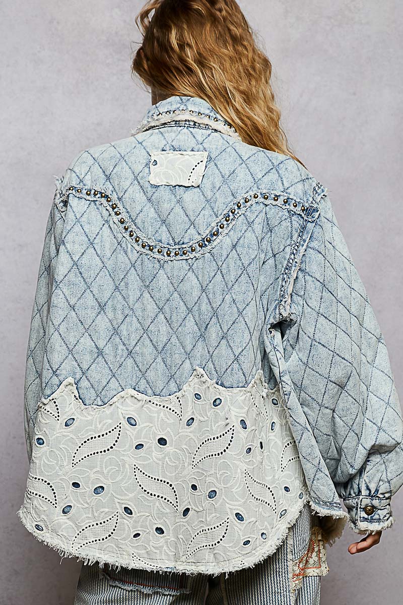 POL Quilted Western-Inspired Denim Jacket