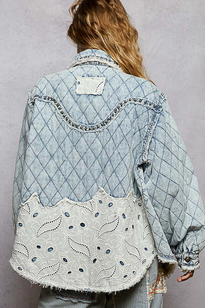 POL Quilted Western-Inspired Denim Jacket
