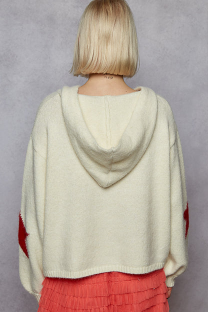 Studded Star Balloon Sleeve Hoodie Powder Cream
