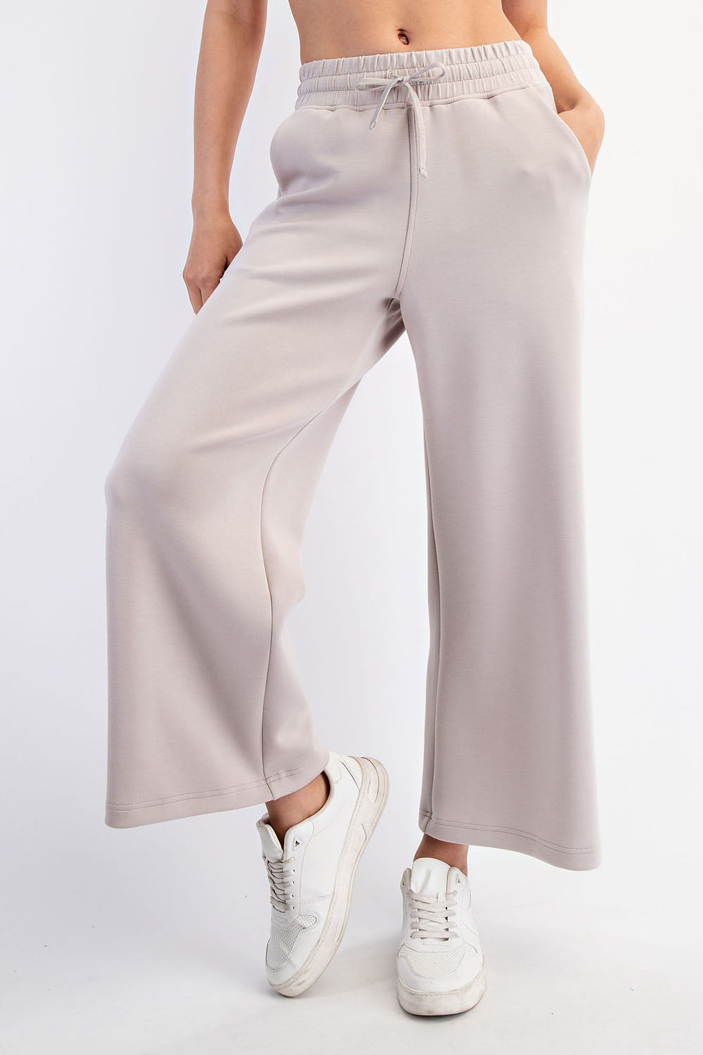 Modal Mocha Cream Scuba Cropped Wide Pants