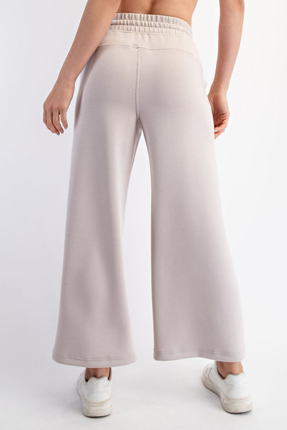 Modal Mocha Cream Scuba Cropped Wide Pants