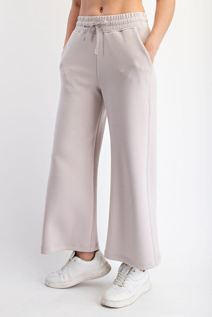 Modal Mocha Cream Scuba Cropped Wide Pants