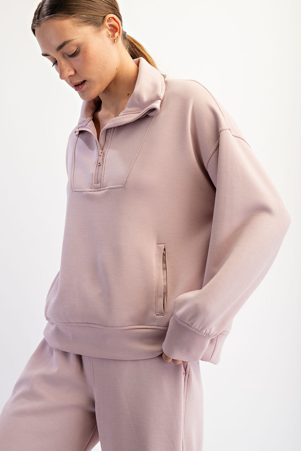 Modal Scuba Quarter Zip Pullover Mauve