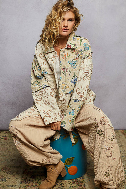 POL Vintage Floral Jacket Natural Multi