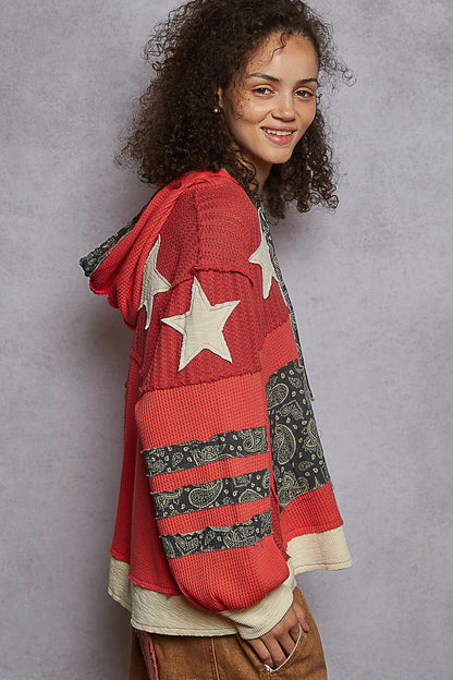 POL Star Paisley Patch Hoodie Candy Red