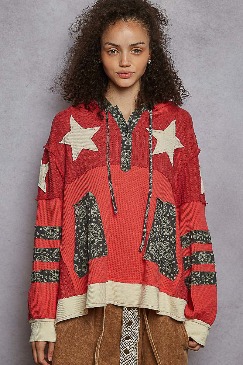 POL Star Paisley Patch Hoodie Candy Red