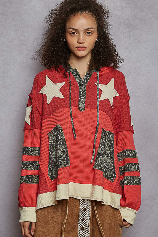 POL Star Paisley Patch Hoodie Candy Red