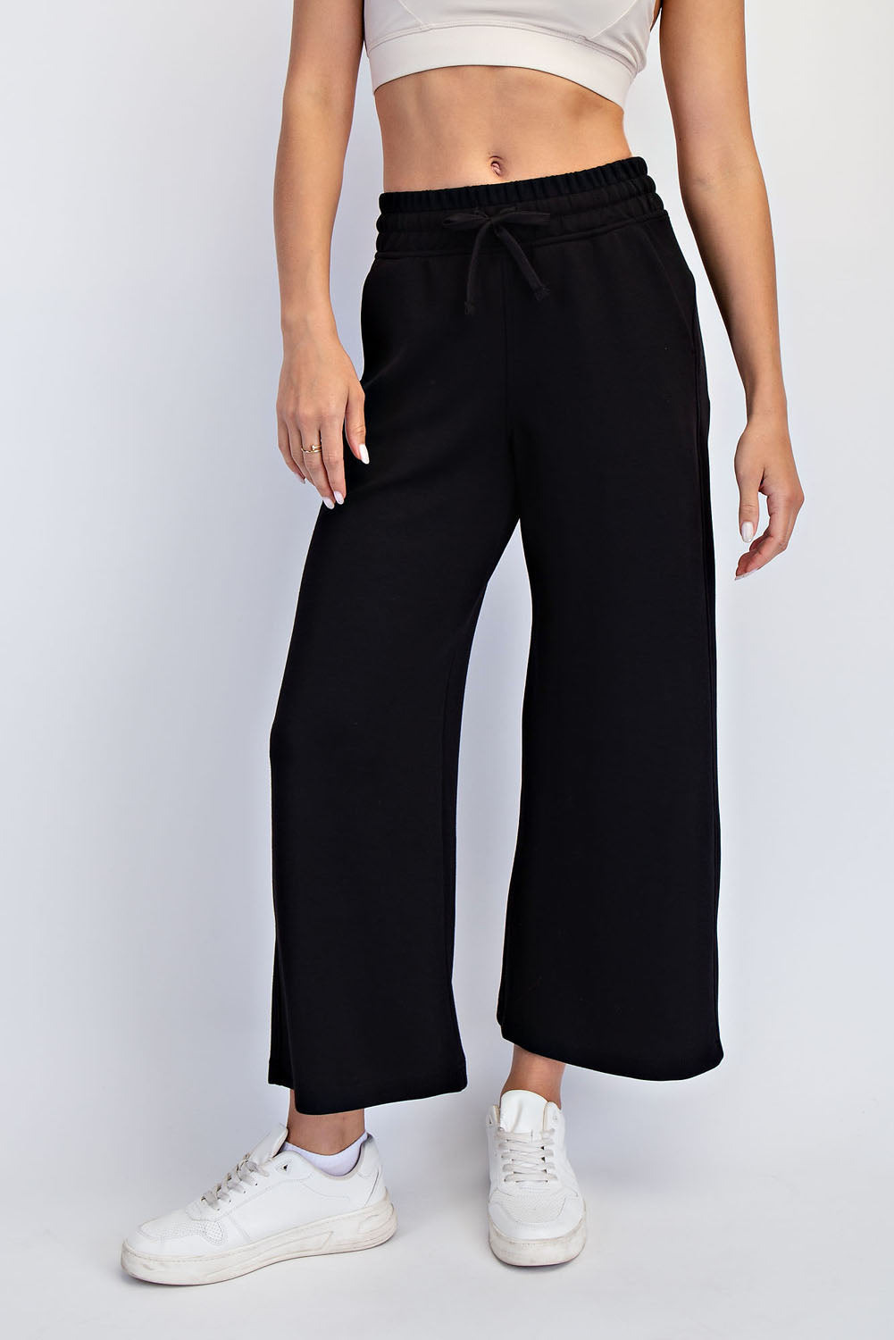 Modal Scuba Cropped Wide Pant Black