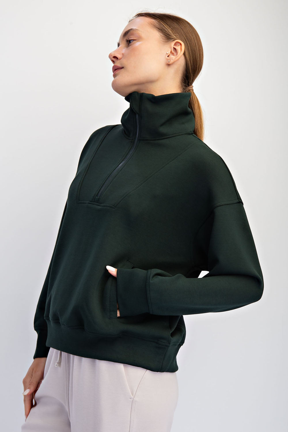 Modal Scuba Quarter Zip Pullover Regency Green