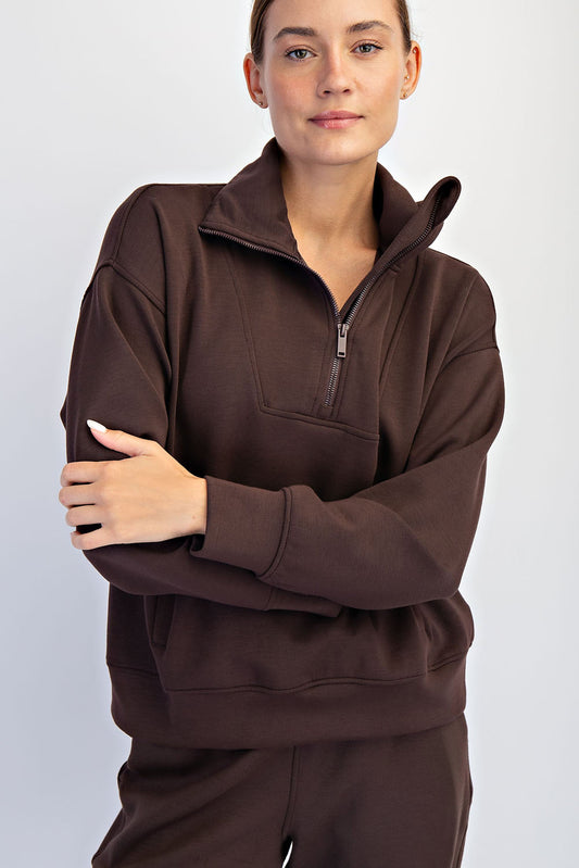 Modal Scuba Quarter Zip Pullover Espresso