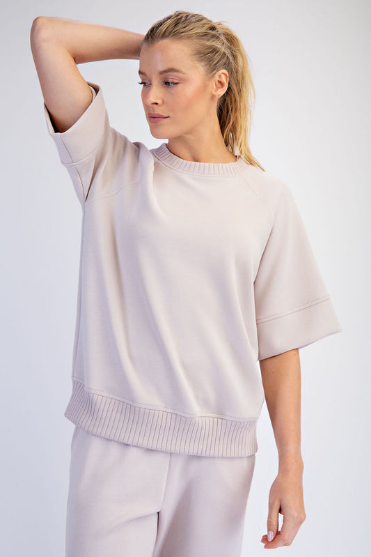 Modal Mocha Cream Scuba Short Sleeve Top