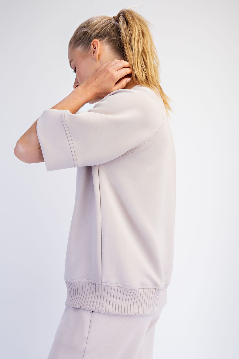 Modal Mocha Cream Scuba Short Sleeve Top