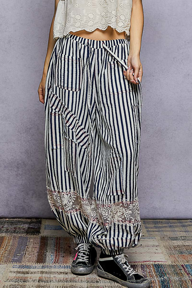 POL Navy Stripe Joggers