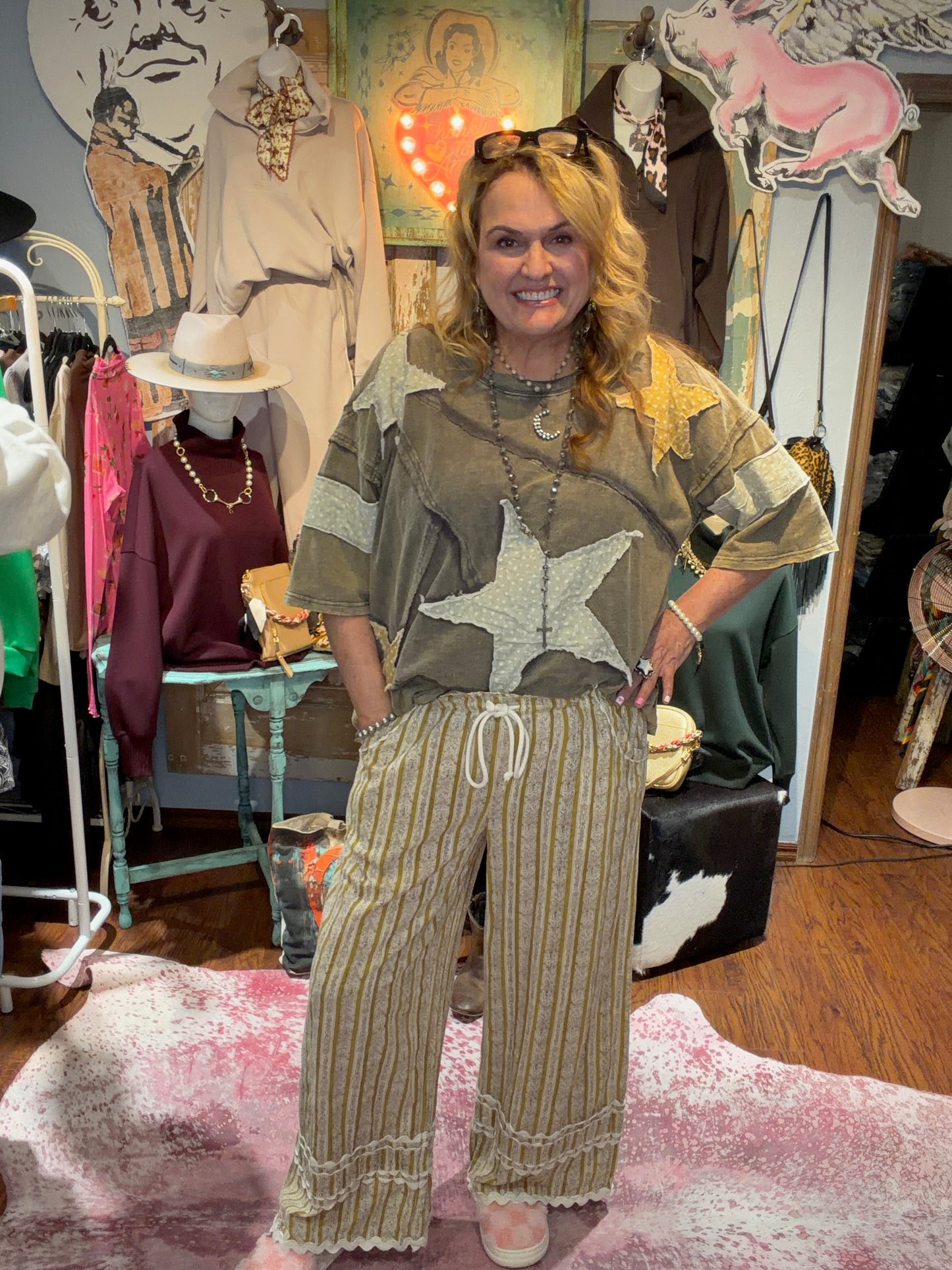Blue Velvet Star Patchwork Shirt Charcoal