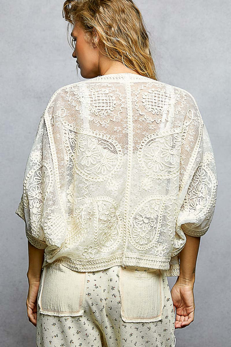 POL Natural Embroidered Cardigan