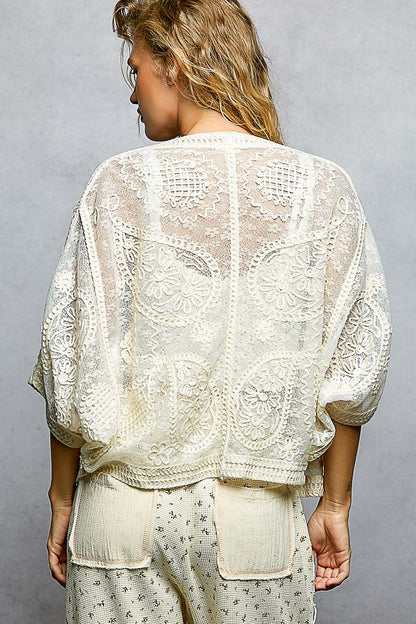 POL Natural Embroidered Cardigan