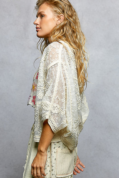 POL Natural Embroidered Cardigan