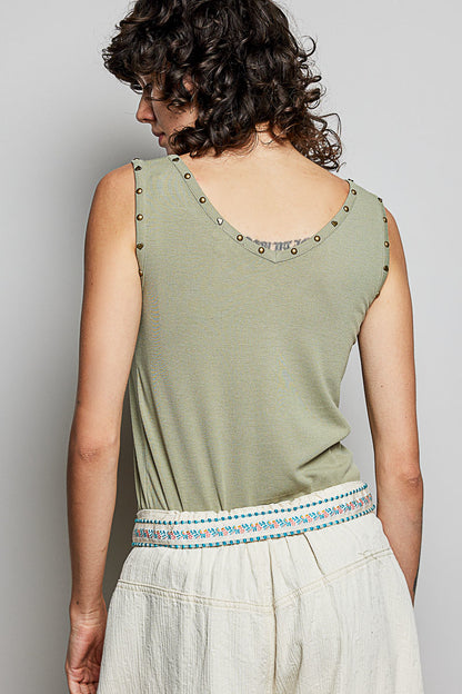 POL Olive Stud Tank Top