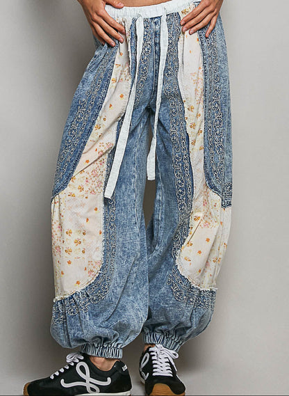 POL Floral Denim Jogger Pants