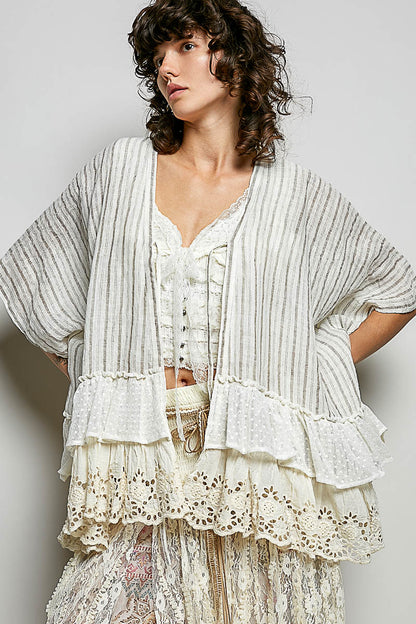 POL Natural Multi Cardigan with Lace
