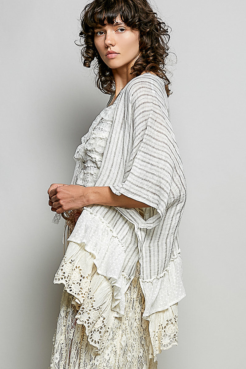 POL Natural Multi Cardigan with Lace