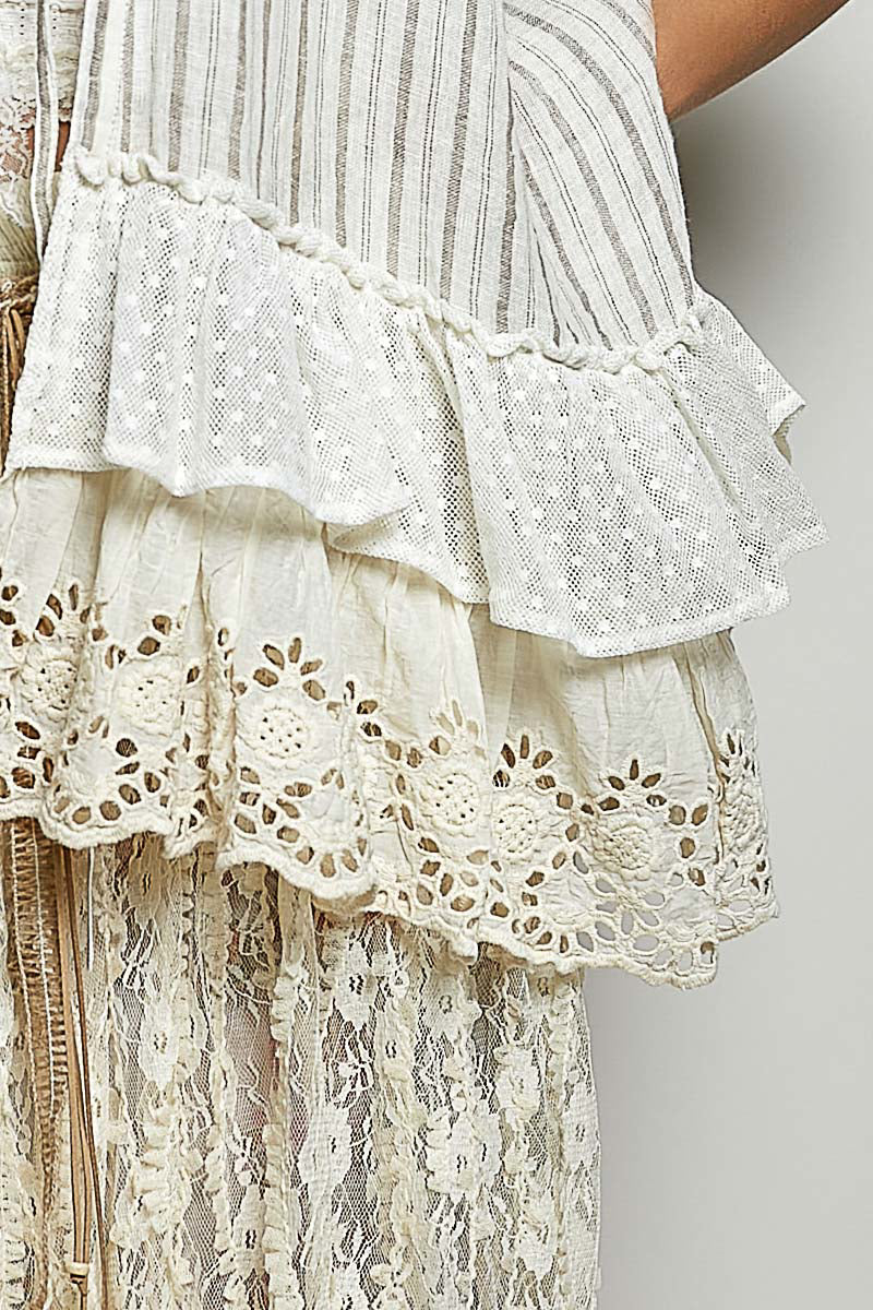 POL Natural Multi Cardigan with Lace