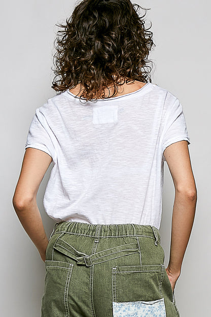 POL Off White Detail Neck Top