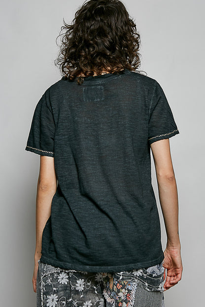 POL Black Hand Stitched Detail Pocket Top