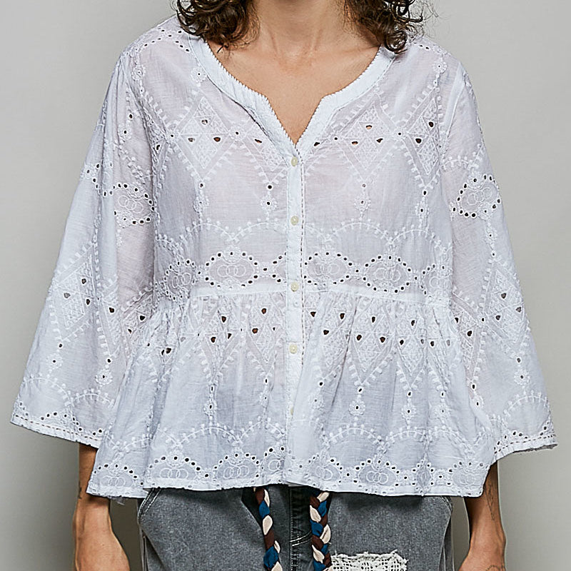 POL Off White Eyelet Peplum Top