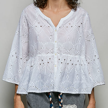 POL Off White Eyelet Peplum Top