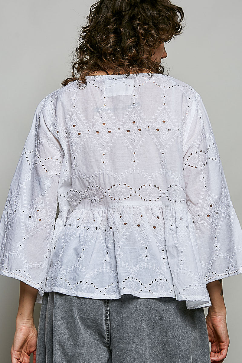 POL Off White Eyelet Peplum Top