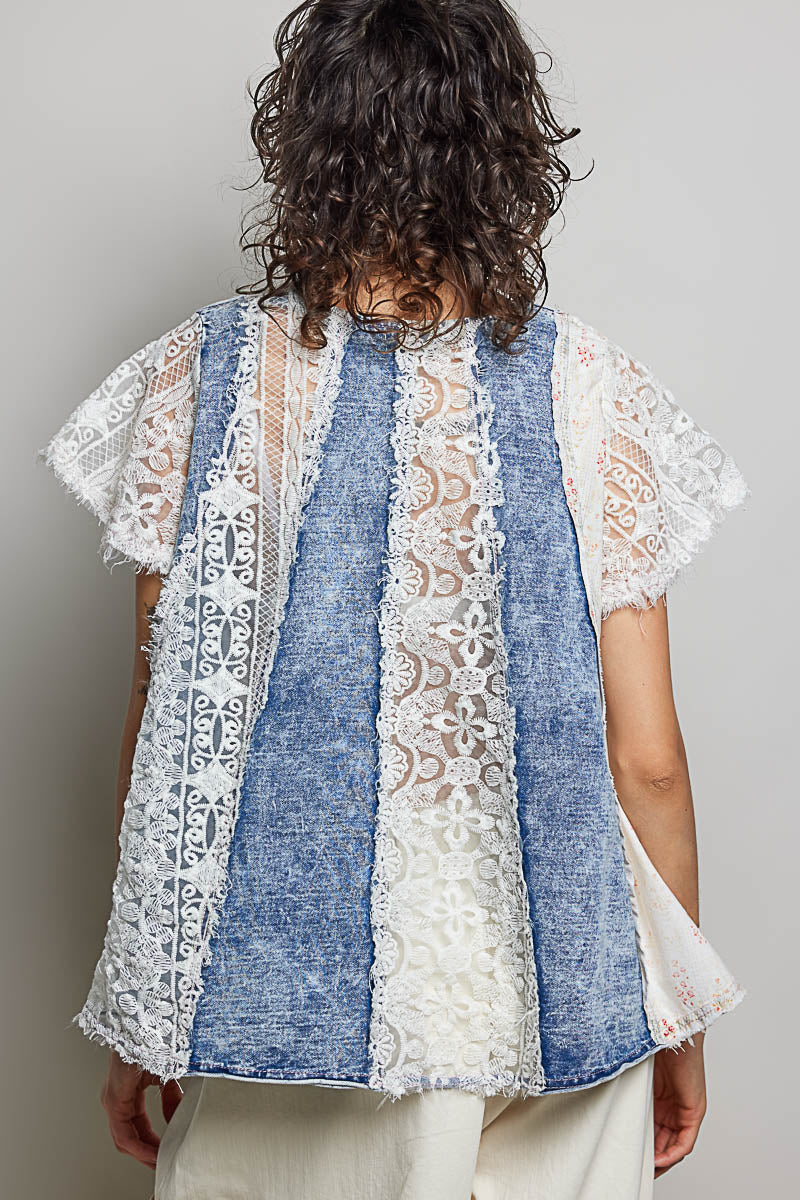 POL Denim Lace Top
