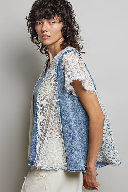 POL Denim Lace Top