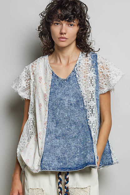 POL Denim Lace Top