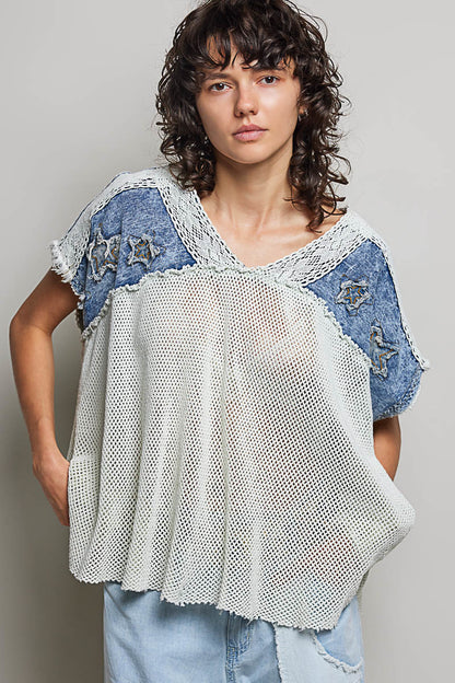POL Denim Mesh Top