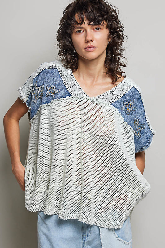 POL Denim Mesh Top