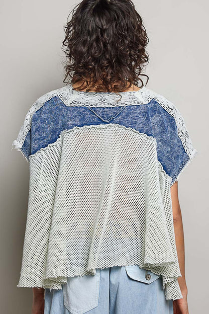 POL Denim Mesh Top