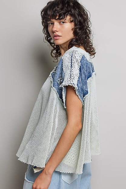 POL Denim Mesh Top