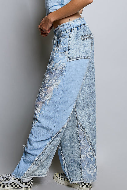 POL Denim Lace Patchwork Pants