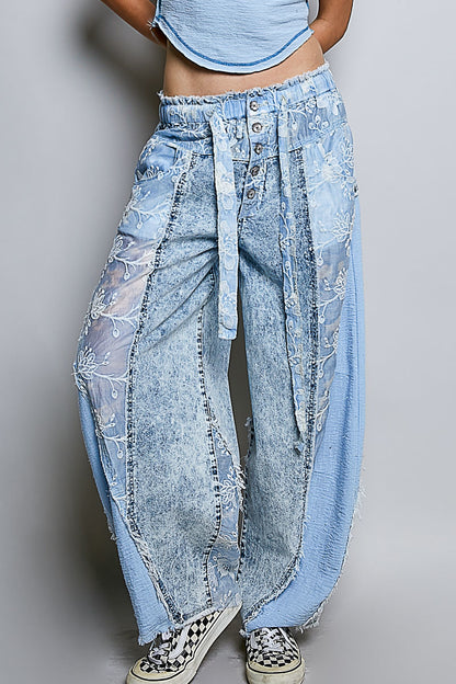 POL Denim Lace Patchwork Pants