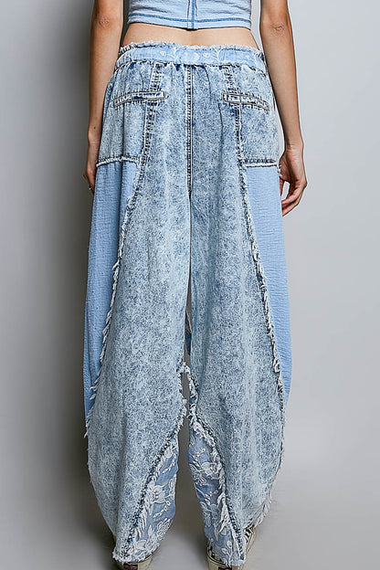 POL Denim Lace Patchwork Pants