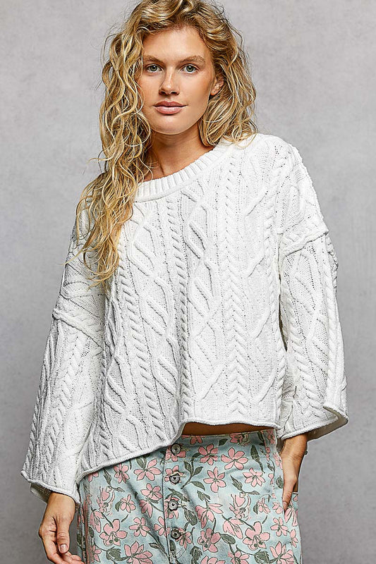 POL Off White Cable Knit Top