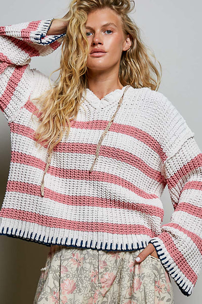 POL Pink & Ivory Stripe Hoodie Sweater