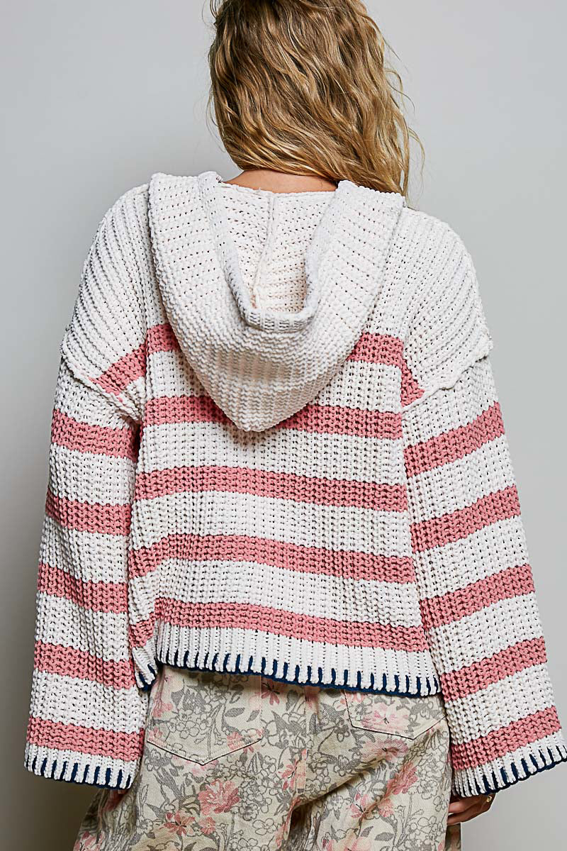 POL Pink & Ivory Stripe Hoodie Sweater