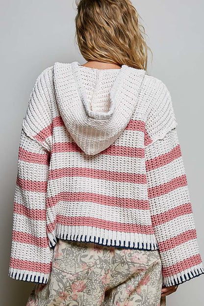 POL Pink & Ivory Stripe Hoodie Sweater