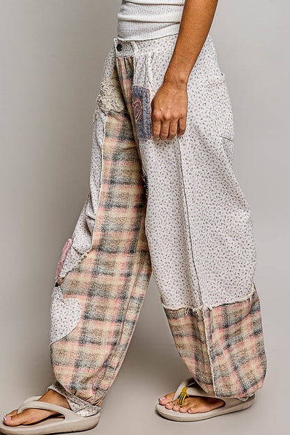 POL Pink Heart Plaid Patchwork Joggers