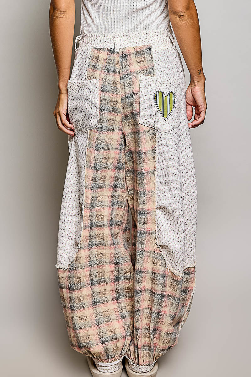 POL Pink Heart Plaid Patchwork Joggers