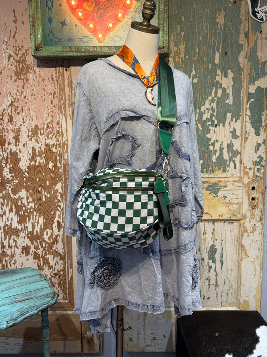 Green Checkered Crossbody Bum Bag