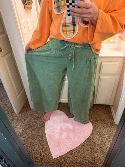 Oli & Hali Green Washed Wide Leg Pants