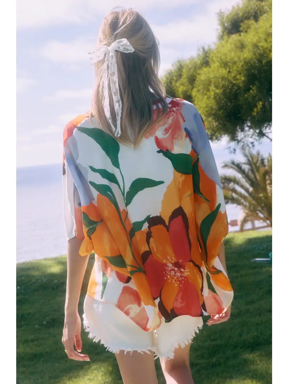 Hibiscus Floral Print Button Top
